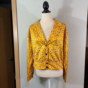 Marc New York Top, Mustard Yellow w/ Black and White Dots, sz M